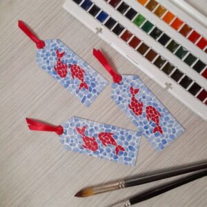 Handmade Watercolor Lover Golden Fishes Bookmark