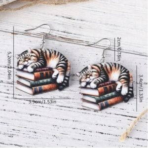 Wooden Book Lover Cat Earrings