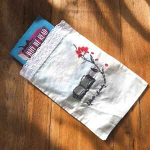 Drawstring Book Bag with Hand-Embroidered Floral Design